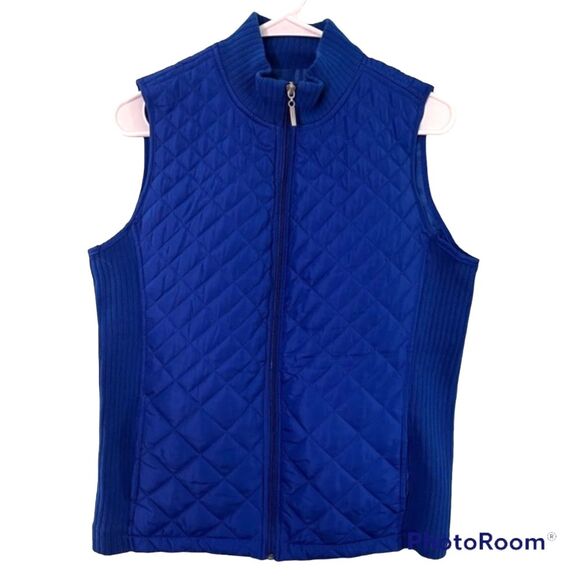 Fresh Blue Puff Vest Diamond Pattern Knit Side and Collar Women’s Size Small - Picture 1 of 8